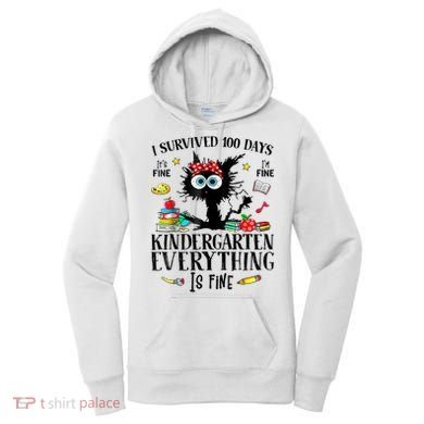 I Survived 100 Days Of Kindergarten Teacher & Student Funny Cat Women's Hoodie