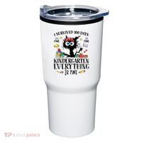 I Survived 100 Days Of Kindergarten Teacher & Student Funny Cat Tumbler thumb 0