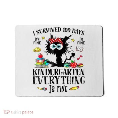 I Survived 100 Days Of Kindergarten Teacher & Student Funny Cat Mousepad