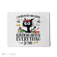 I Survived 100 Days Of Kindergarten Teacher & Student Funny Cat Mousepad thumb 0