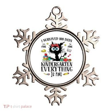 I Survived 100 Days Of Kindergarten Teacher & Student Funny Cat Ornament