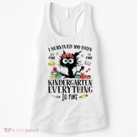 I Survived 100 Days Of Kindergarten Teacher & Student Funny Cat Women's Tank Top thumb 0