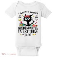 I Survived 100 Days Of Kindergarten Teacher & Student Funny Cat Baby Bodysuit thumb 0
