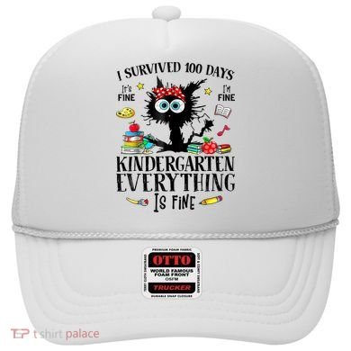I Survived 100 Days Of Kindergarten Teacher & Student Funny Cat Hat