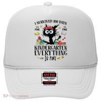 I Survived 100 Days Of Kindergarten Teacher & Student Funny Cat Hat thumb 0