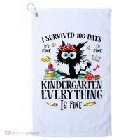 I Survived 100 Days Of Kindergarten Teacher & Student Funny Cat Golf Towel thumb 0
