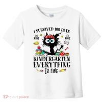 I Survived 100 Days Of Kindergarten Teacher & Student Funny Cat Toddler T-Shirt thumb 0