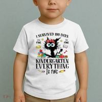 I Survived 100 Days Of Kindergarten Teacher & Student Funny Cat Toddler T-Shirt thumb 2