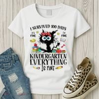I Survived 100 Days Of Kindergarten Teacher & Student Funny Cat Women's T-Shirt thumb 3