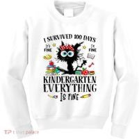 I Survived 100 Days Of Kindergarten Teacher & Student Funny Cat Kids Sweatshirt thumb 0