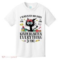 I Survived 100 Days Of Kindergarten Teacher & Student Funny Cat Kids T-Shirt thumb 0