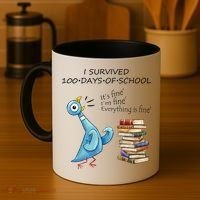 I Survived 100 Days Of School Pigeon 100th Day Coffee Mug thumb 4
