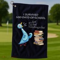 I Survived 100 Days Of School Pigeon 100th Day Golf Towel thumb 1