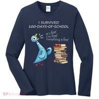 I Survived 100 Days Of School Pigeon 100th Day Women's Long Sleeve Shirt thumb 0