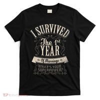 I Survived 1st Year Marriage First Wedding Anniversary T-Shirt thumb 0