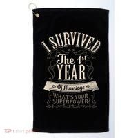 I Survived 1st Year Marriage First Wedding Anniversary Golf Towel thumb 0
