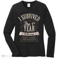 I Survived 1st Year Marriage First Wedding Anniversary Women's Long Sleeve Shirt thumb 0