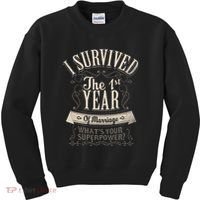 I Survived 1st Year Marriage First Wedding Anniversary Kids Sweatshirt thumb 0