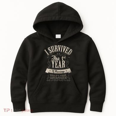 I Survived 1st Year Marriage First Wedding Anniversary Kids Hoodie