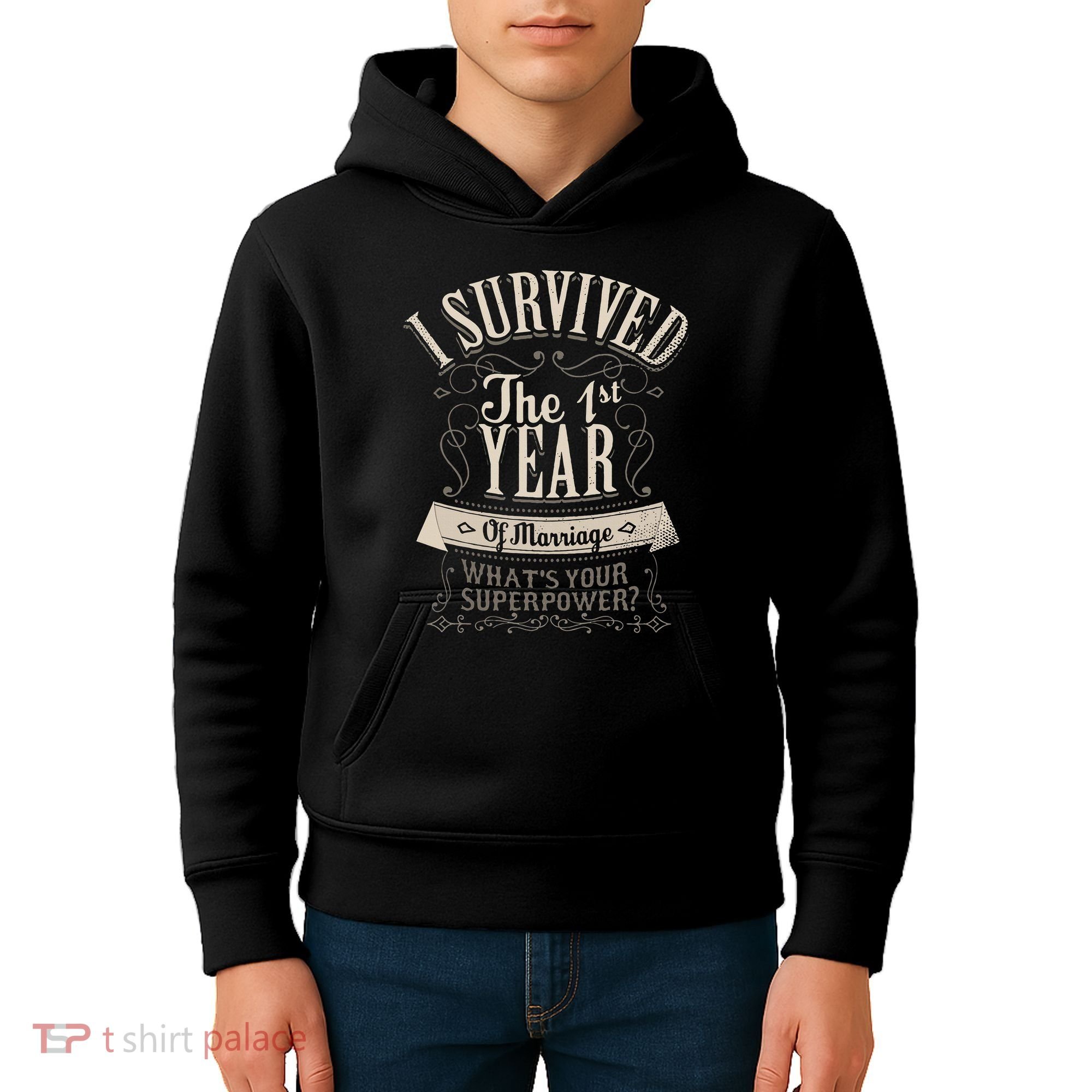 I Survived 1st Year Marriage First Wedding Anniversary Kids Hoodie