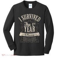I Survived 1st Year Marriage First Wedding Anniversary Kids Long Sleeve Shirt thumb 0