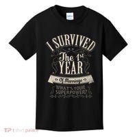 I Survived 1st Year Marriage First Wedding Anniversary Kids T-Shirt thumb 0