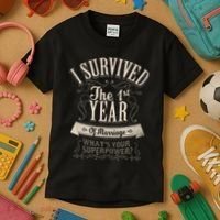 I Survived 1st Year Marriage First Wedding Anniversary Kids T-Shirt thumb 3