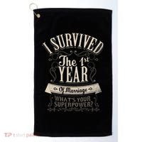 I Survived 1st Year Marriage First Wedding Anniversary Gifts Golf Towel thumb 0