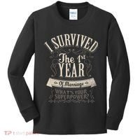 I Survived 1st Year Marriage First Wedding Anniversary Gifts Kids Long Sleeve Shirt thumb 0