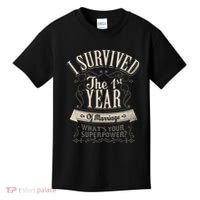 I Survived 1st Year Marriage First Wedding Anniversary Gifts Kids T-Shirt thumb 0