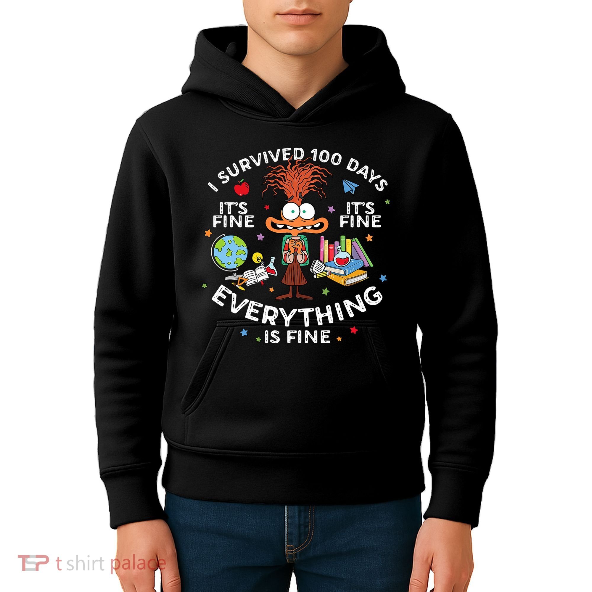 I Survived 100 Days Of School ItS Fine Everything Is Fine Kids Hoodie