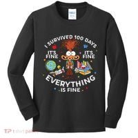 I Survived 100 Days Of School ItS Fine Everything Is Fine Kids Long Sleeve Shirt thumb 0