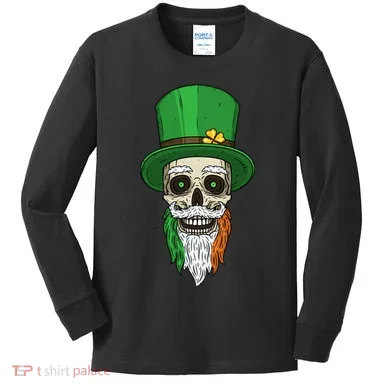 Irish Bearded Skull Kids Long Sleeve Shirt