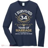 I Survived 34 Years Of Marriage 34th Wedding Anniversary Women's Long Sleeve Shirt thumb 0