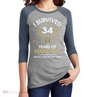 I Survived 34 Years Of Marriage 34th Wedding Anniversary Women's Tri-Blend 3/4-Sleeve Raglan Shirt thumb 2