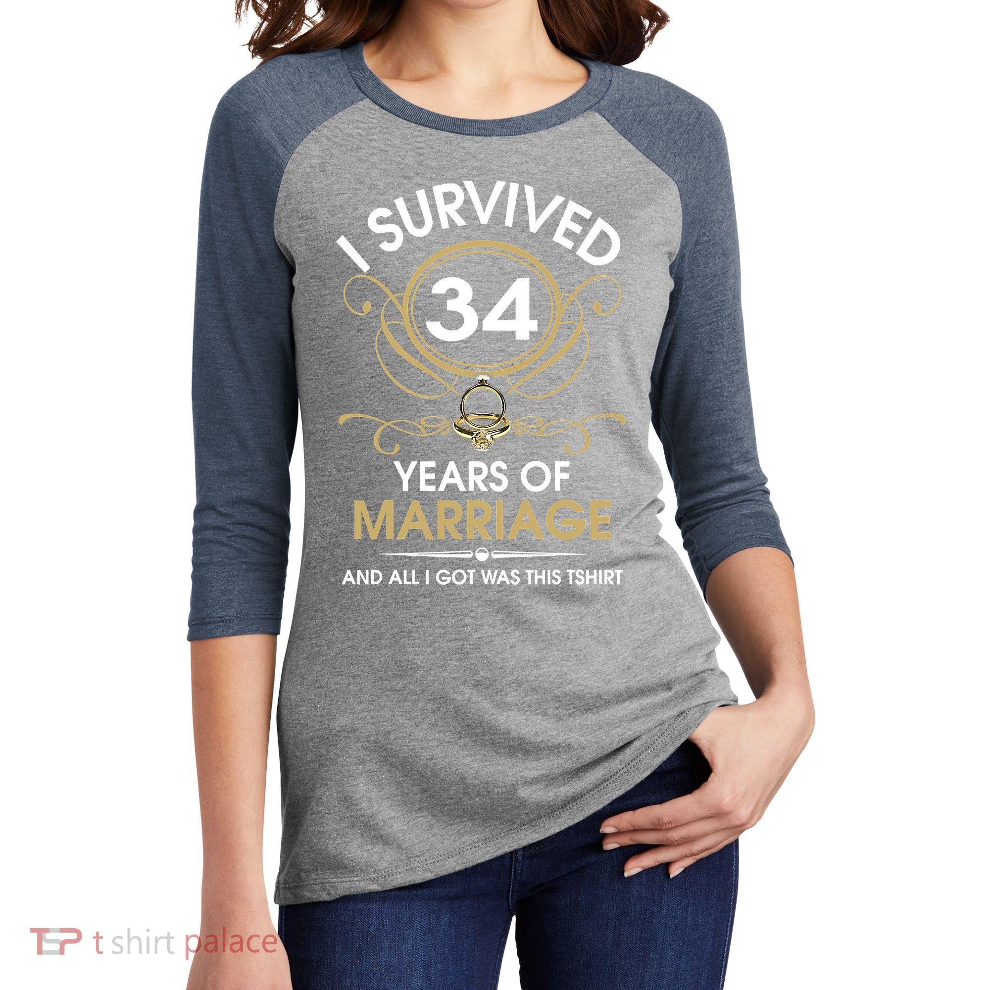 I Survived 34 Years Of Marriage 34th Wedding Anniversary Women's Tri-Blend 3/4-Sleeve Raglan Shirt