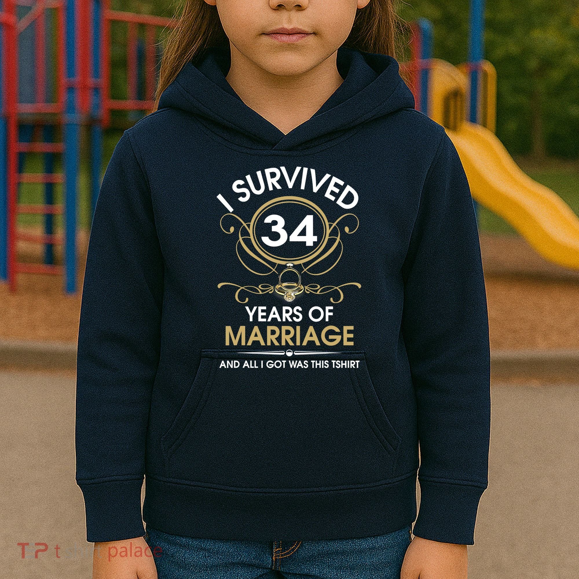 I Survived 34 Years Of Marriage 34th Wedding Anniversary Kids Hoodie
