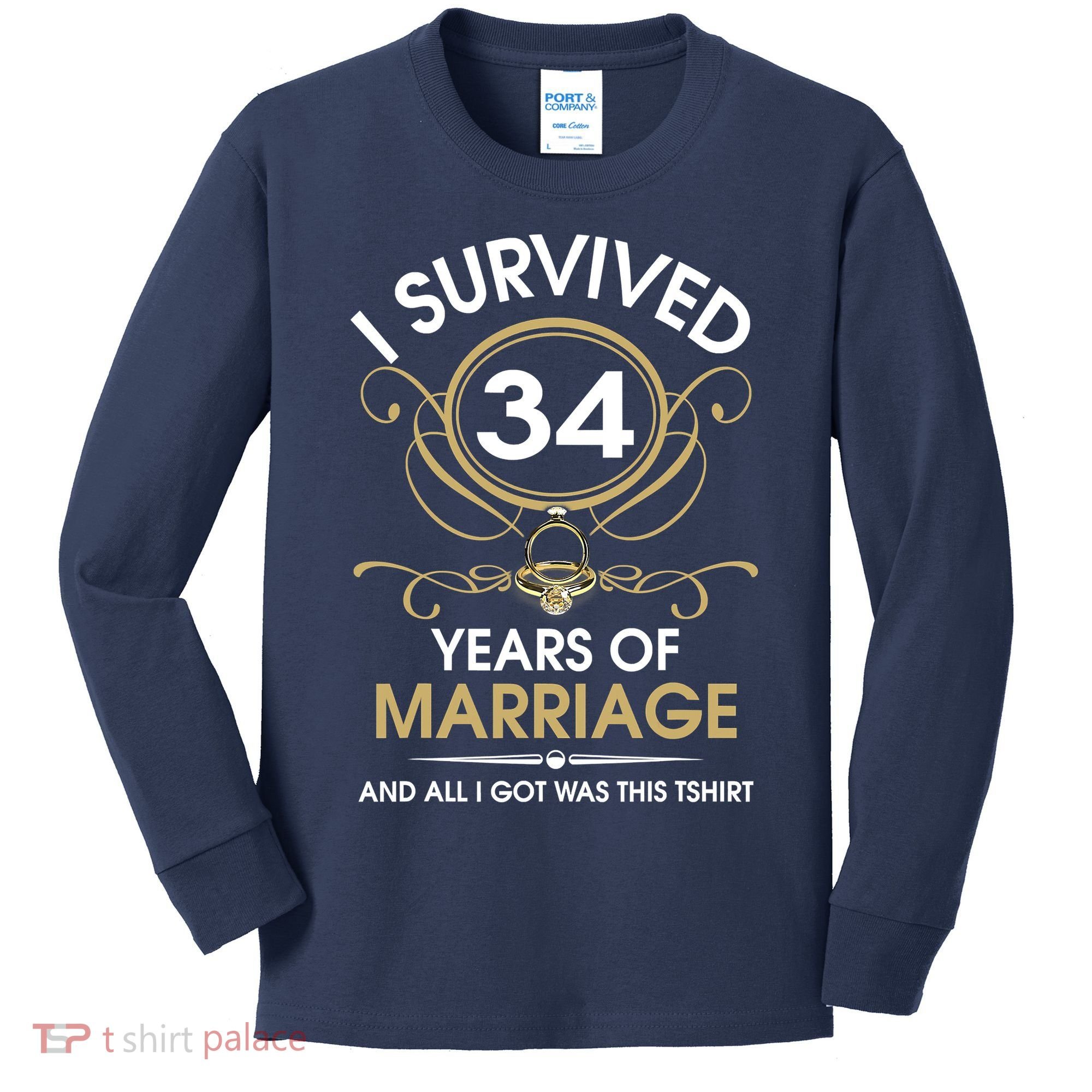 I Survived 34 Years Of Marriage 34th Wedding Anniversary Kids Long Sleeve Shirt