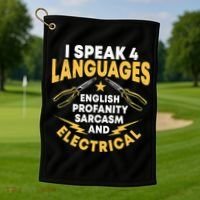 I Speak 4 Languages Electrician Electrical Technician Repair Golf Towel thumb 1