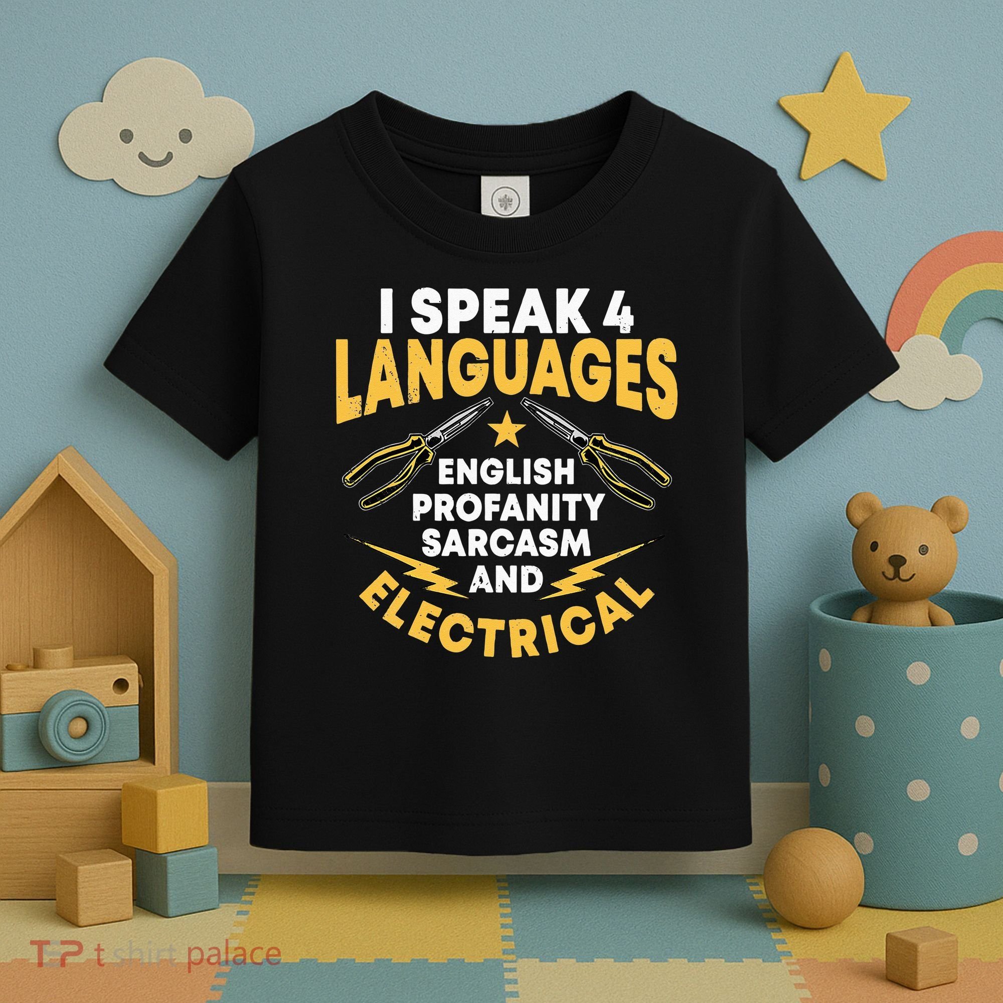 I Speak 4 Languages Electrician Electrical Technician Repair Toddler T-Shirt