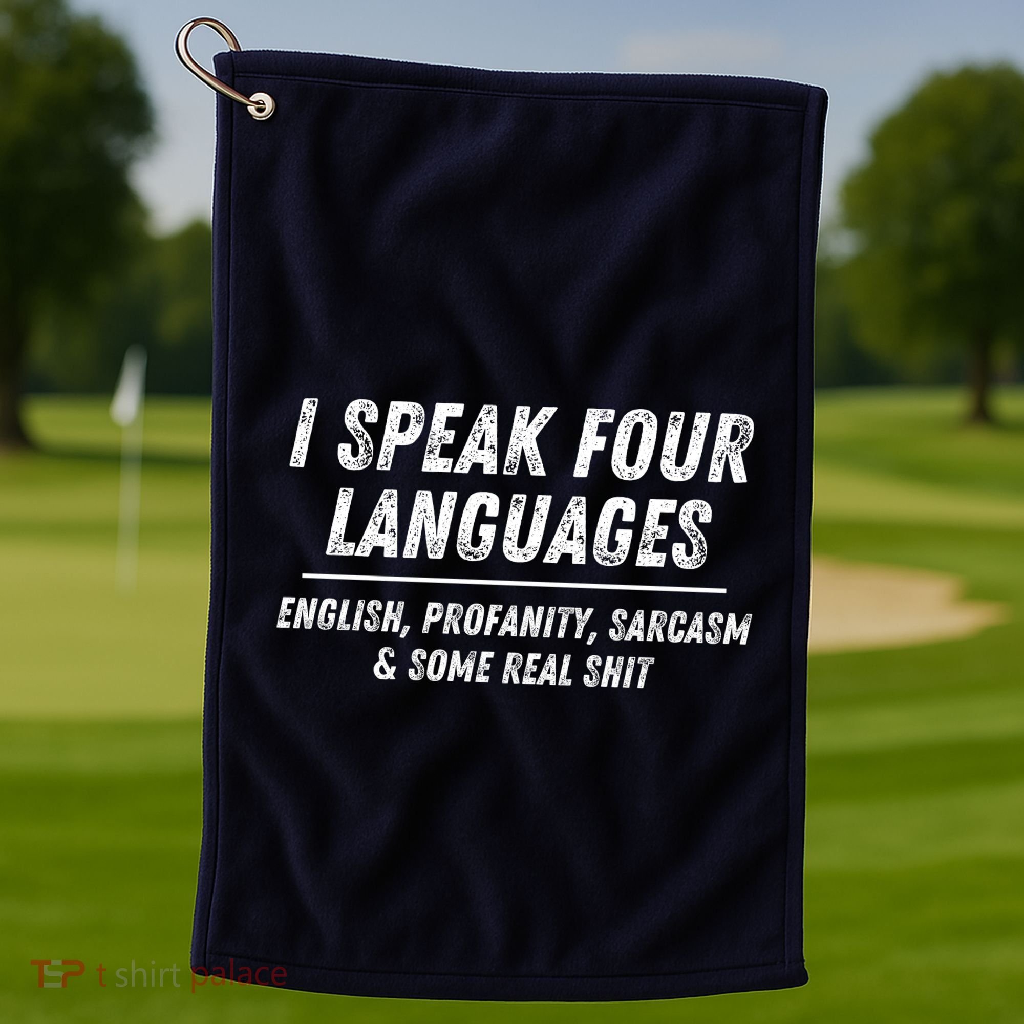 I Speak 4 Languages: English Profanity Sarcasm & Real Shit Golf Towel