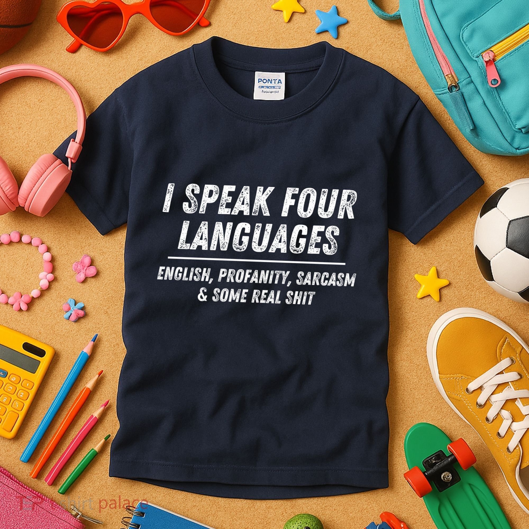 I Speak 4 Languages: English Profanity Sarcasm & Real Shit Kids T-Shirt