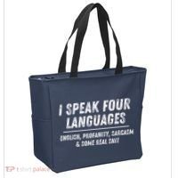 I Speak 4 Languages: English Profanity Sarcasm & Real Shit Tote Bag thumb 2