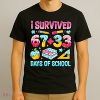 I Survived 67 33 Days Of School 100 Day 6-7 Meme T-Shirt thumb 3