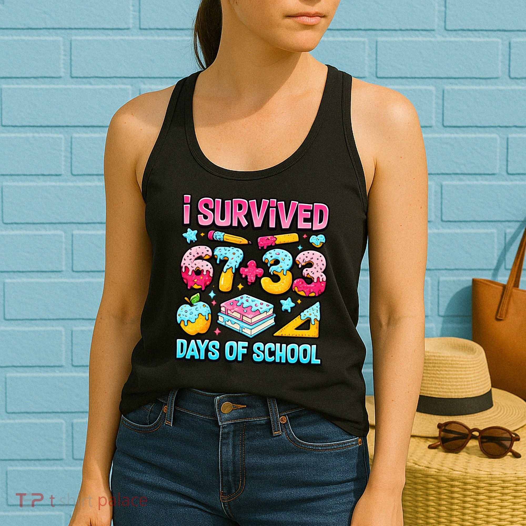 I Survived 67 33 Days Of School 100 Day 6-7 Meme Women's Tank Top