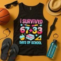 I Survived 67 33 Days Of School 100 Day 6-7 Meme Tank Top thumb 4