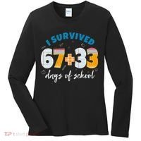 I Survived 67 33 Days Of School For Teacher Students 100th Day Women's Long Sleeve Shirt thumb 0