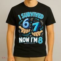 I Survived 6 7 Now I'm 8 8th Birthday 67 Meme T-Shirt thumb 3