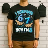 I Survived 6 7 Now I'm 8 8th Birthday 67 Meme T-Shirt thumb 6