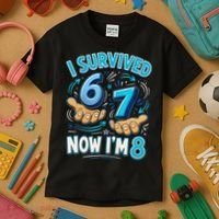 I Survived 6 7 Now I'm 8 8th Birthday 67 Meme Kids T-Shirt thumb 3